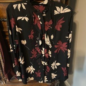 Ann Taylor floral button down ruffle blouse